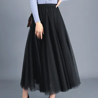 £17.99 • Buy Women Elegant Mesh Tulle Layered Tutu Skirt Pleated Party Ladies Maxi Long Dress