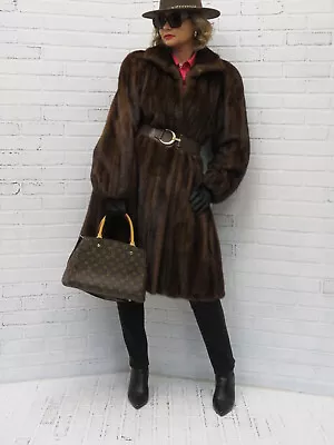 Ladies EMBA Real DARK MAHOGANY Swing Style PRISTINE MINK FUR COAT! XLG Or 14 Fit • $689