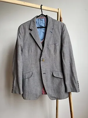 Holland Esquire Pin Check Half Lined Wool/Linen Blazer Size UK/US 40/ EUR 50 • £90
