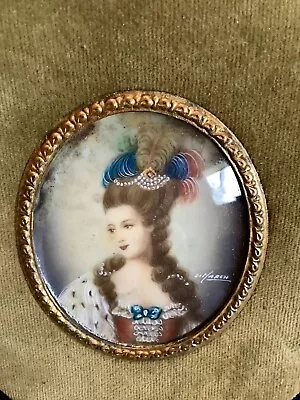 Antique Miniature Original -madame Pompadour- Signed In Velvet Frame #26 • £193.39