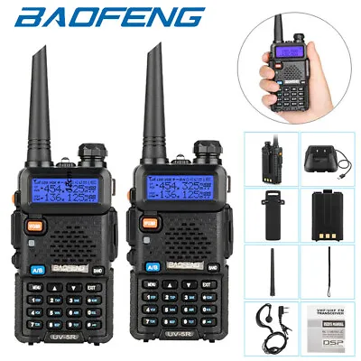 £45.99 • Buy 2X Baofeng UV-5R Walkie Talkie VHF/UHF 2 Way Radio 128CH Dual Band & Earphone