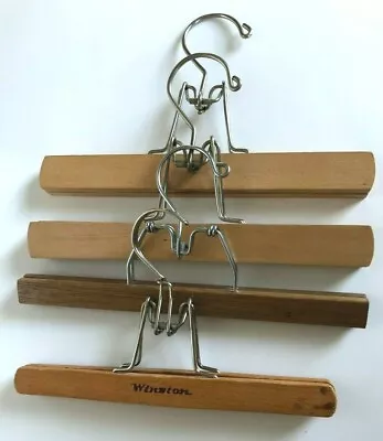 Vintage Wooden Wood Clamp Hangers Pants Skirt Trousers Lot Of 4 • $12.88