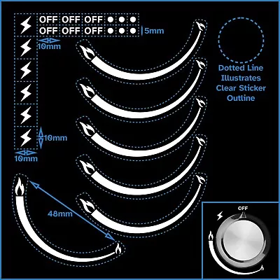 6 Flame White 1/3 Turn Clockwise Gas Hob Dial Decal Stove Knob Adhesive Label • $15.45