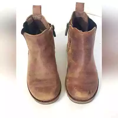 UGG Boots Zip Side Boys Size 1y Brown Leather Ankle Boots • $25