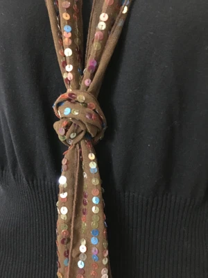 $9.17 • Buy Women's Oblong Scarf Tie /Belt Brown Sheer Multi-color Sequin 70 Long 3  Wide B6