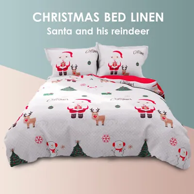 $29 • Buy All Size Bed Ultra Soft Quilt Duvet Doona Cover Set Christmas Bedding Santa Snow