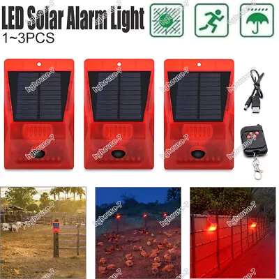 1-3PC Solar Alarm LED Light Strobe Light Wireless Motion Sensor Detector Outdoor • $17.91