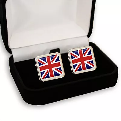 Union Jack Uk British Flag Mens Cufflinks + Gift Box  Engraving • £12.95