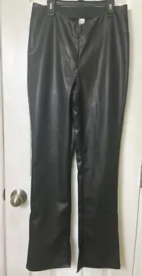 H&M Pants Size M Black Faux Leather V Front Slit At Ankles Sexy New No Tags • $15.99