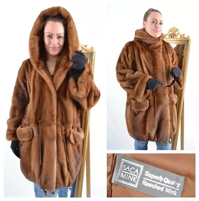 Us4839 Real Female Saga Mink Fur Jacket Ranch Mink Whole Skins Hodded Size 2xl • $699