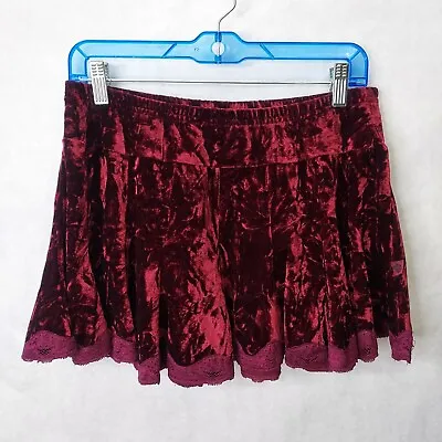 Tripp NYC Mini Skirt Size Medium Red Crushed Velvet Lace Skater Emo Goth Punk • $39.95