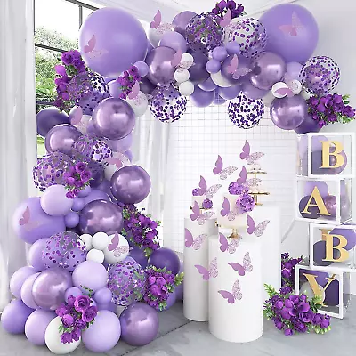 Purple Balloon Garland Kit 145 Pcs Butterfly Baby Shower Decorations For Girl 12 • $22.86