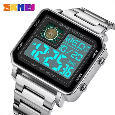 SKMEI Men Watch Square Digital Sport Watch Luxury Golden Male Steel Wristwatch • $19.99