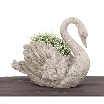 Swan Cast Stone Planter Garden Decor Stone Grey • $63.79