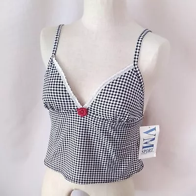 Via Marina VM Women's Tankini Swim Top Only Size 14 Black Wht Checker NWTOS Flaw • $16.95