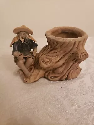 $11 • Buy Vintage Oriental Ceramic Flower Planter Pot  Asian Old Man Design