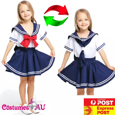 Girls Navy Sailor Moon Costume Kids Child Book Week Blue Red Uniform Fancy Dress • $28.45