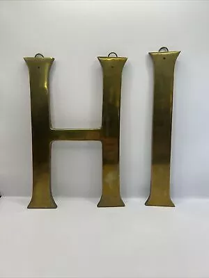 Vintage Solid Brass Letters  “HI” Made In Hong Kong Wall Hanging Decor • $25.99