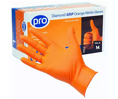 Pro Orange Diamond Grip Powder Free Nitrile Gloves Mechanics Cleaning Plumbing • £13.25