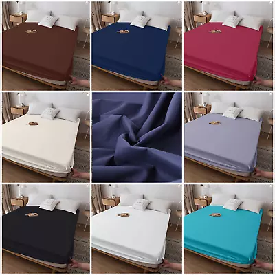 40CM EXTRA DEEP Fitted Sheet Bed Sheets For Mattress Single Double King Size UK • £10