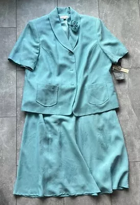 Amanda Smith Woman Skirt 2 Pc Lined Suit Turquoise Aqua Size 20W Vintage NWT • $39.95