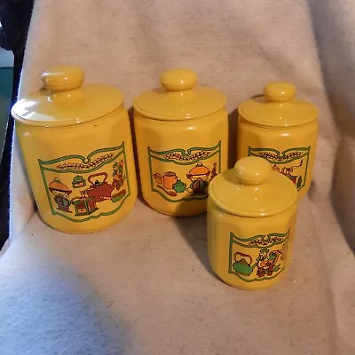 Vintage KROMEX Set Kitchen Canister Yellow Gold Mid Century Moden Aluminum Decor • $54.95