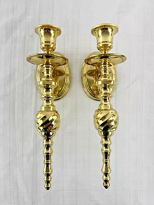 Vintage Brass Candle Stick Holders Wall Sconce Pair Twist Spiral Taper Drip 10  • $30.40