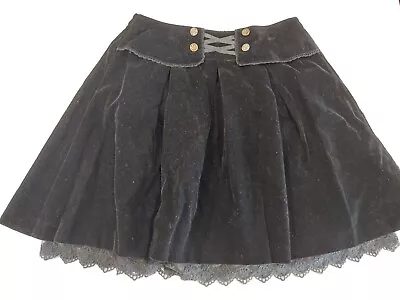 Axes Femme Japanese Import Stretch Gothic Velvet Skirt Lace Waist Size M Lolita • $22.99