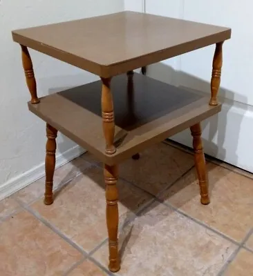 Vintage Retro Mid Century Modern Mcm  2 Tier Laminate & Wood Square End Table • $45