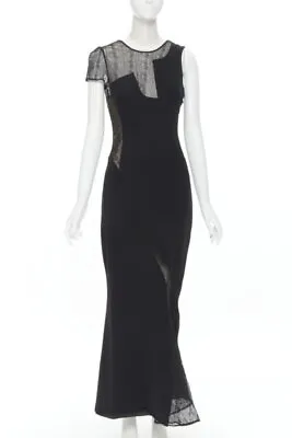 Vintage Runway GIANNI VERSACE 1998 Black Web Sheer Lace Panel Gown IT40 S • $998