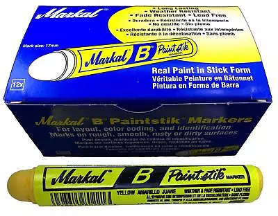 Box Of 12 Markal B Yellow Tire Chalk Paint Sticks Crayon Surface Marker Graffiti • $17.99