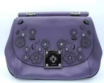 Coach Willow Tea Rose  Drifter Purple Leather Turn Lock Satchel Floral Applique • $325