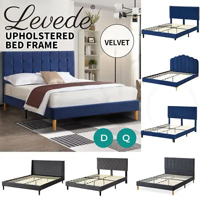Levede Bed Frame Double Queen Velvet Mattress Base Platform Wood Headboard • $239.99