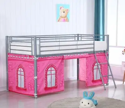 Pink Castle Design Curtain Set For Midsleeper Cabin Bunk Bed Tent - New • £25.99