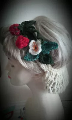 £25 • Buy 1940s Handmade Hair Snood Wartime Ww2 Victorian Cream Strawberries New
