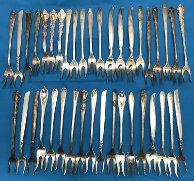 35 Antique To Vintage Silverplated 2-Prong 5  To 6  PICKLE Or OLIVE  FORKS • $110