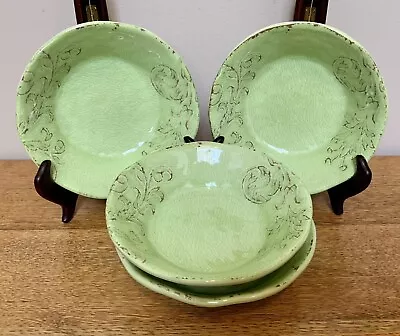 Lot Of 4 Aphorism Melamine Green Cereal Bowls: Crackle • Floral • French Country • £35.66