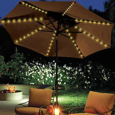 $23.21 • Buy 104 LED Lights Solar Umbrella LED Lighted Patio Market Powered Table 8 Ribs Tan