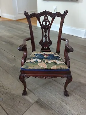 Vtg Child/Doll Carved Mahogany Wood Chippendale ArmChair Ball Claw Feet Hunt Fox • $150