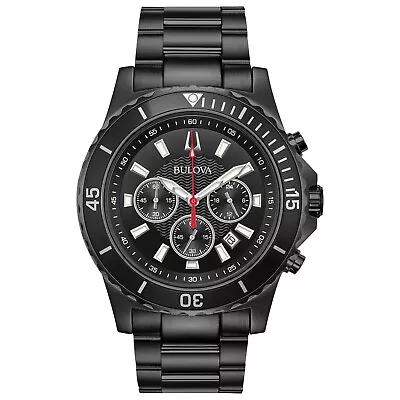 Bulova Men's Chronograph Quartz Calendar Black Watch 44MM 98B337 • $169.99