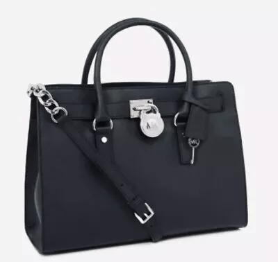 MICHAEL KORS Hamilton Black/Silver Chain Strap Satchel Handbag Shoulder Bag • $103.50