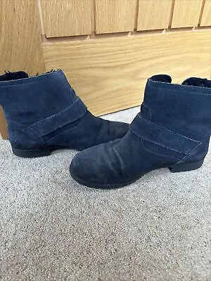 Womens Boots Size 3 Blue Suede Ankle Boots With Fur Inside • £0.99