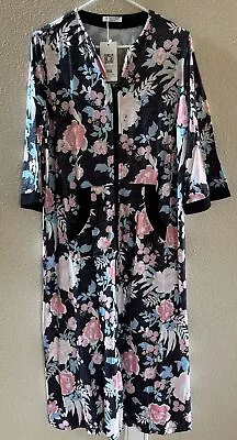 Ekouaer Womens House Coat Floral Short Sleeve Robe Sz S Zip Up Pockets NWT • £22.20