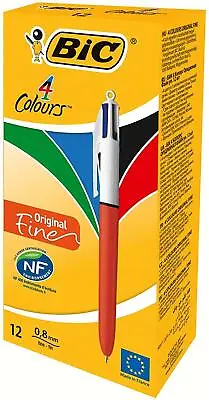 BIC 4 Colours Original FINE Ballpoint Pen - Assorted Colours Box Of 12 • $26.14