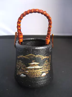 Vintage Japanese Hand Made & Painted Miniature Pottery Bucket Figurine Ornament • $26.95