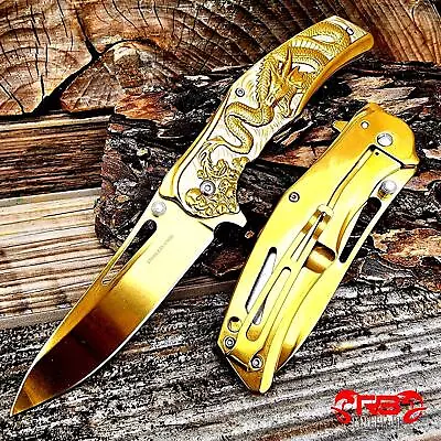 8” Gold Dragon Knife Tactical Spring Assisted Open Blade Folding Pocket Knife • $20.74