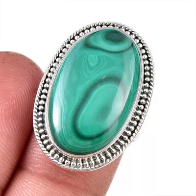 Natural Malachite Gemstone 925 Solid Sterling Silver Jewelry Ring Size 8 O696 • $20.45