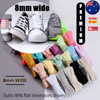 Premium 8mm Wide Shoelaces Flat Shoe Laces Sport Sneakers Polyester Shoelace AUS • $5.79