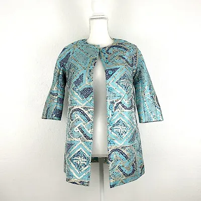 NEW Chico's 00 Petite Mosaic Jacket Printed Topper Blue MSRP $168 Career Dressy • $49