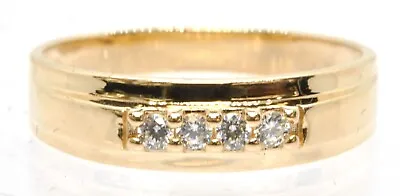 Men's 14k Yellow Gold 4-Stone Diamond Band Ring Wedding Bridal Estate Size 10 • $174.99